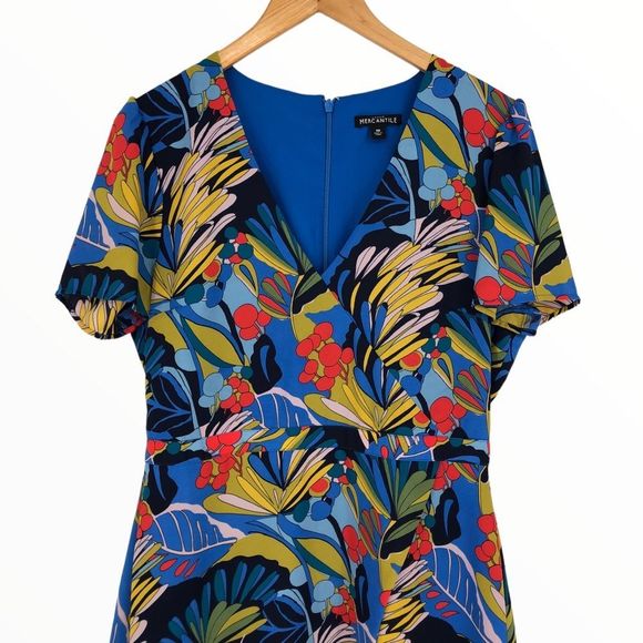 J. Crew Blue Floral Tropical Paradise Floral Short Sleeve Faux Wrap Dress sz 10 - Picture 5 of 15